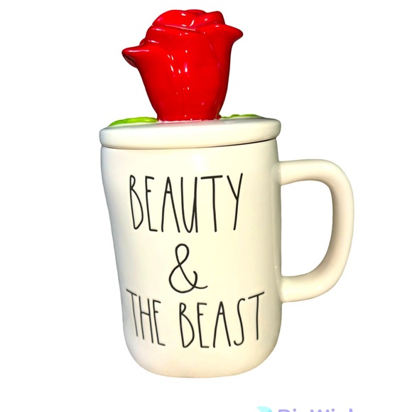 RAE Dunn X Disney Beauty & The Beast Mug & Topper - Picture 1 of 7